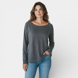 Lole Gray Long Sleeve Top Boat Neckline Relaxed Fit Zipper Accent Women Size M